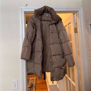 Brown Zara puffer jacket with hood